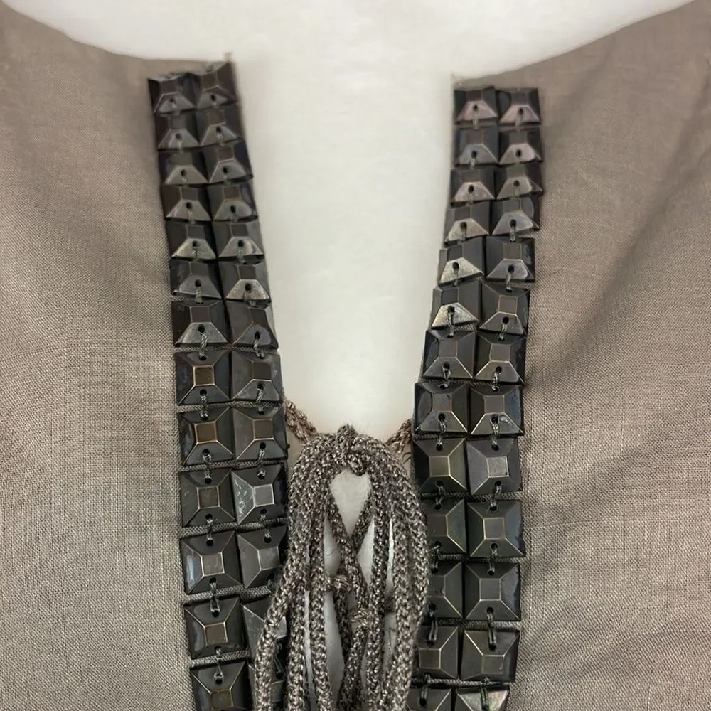 J. Crew 100% Cotton Brown Embellished V-Neck Blouse. Size 4. New With Tags.
